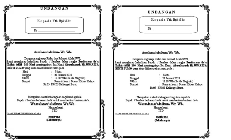 Undangan Tahlil 1 Lembar Jadi 2 | PDF