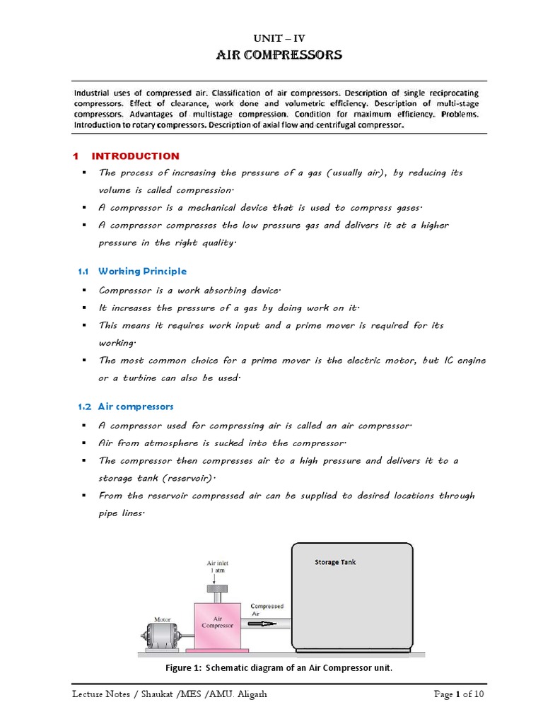 Air Compressors 1.1 Working Principle PDF Engines Pump