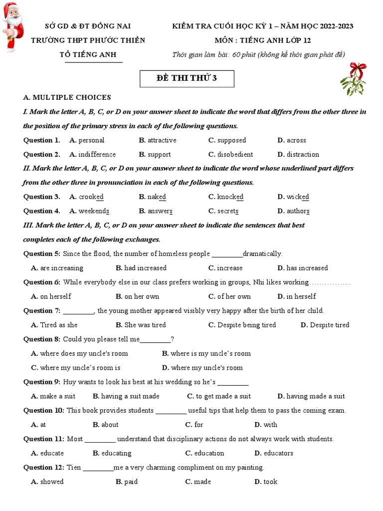 TEST HK2 K12 22-23 III FInal | PDF | English Language | Study Skills