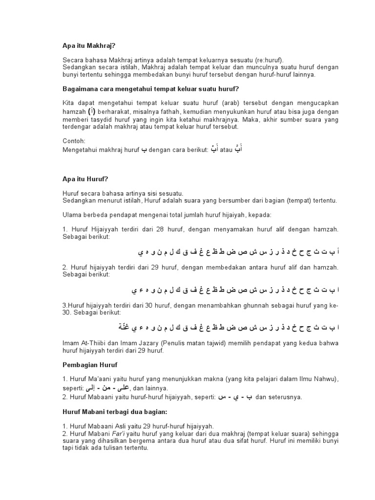 Makhraj dan Huruf Hijaiyyah | PDF
