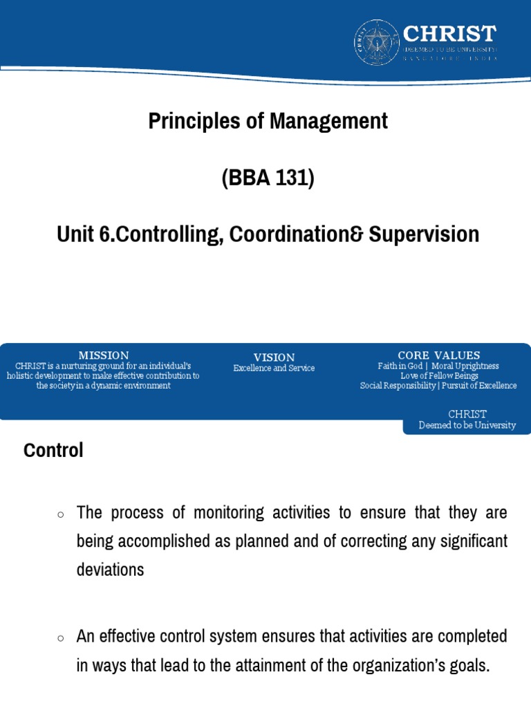 Controlling, Coordination, and Supervision | PDF | Performance ...