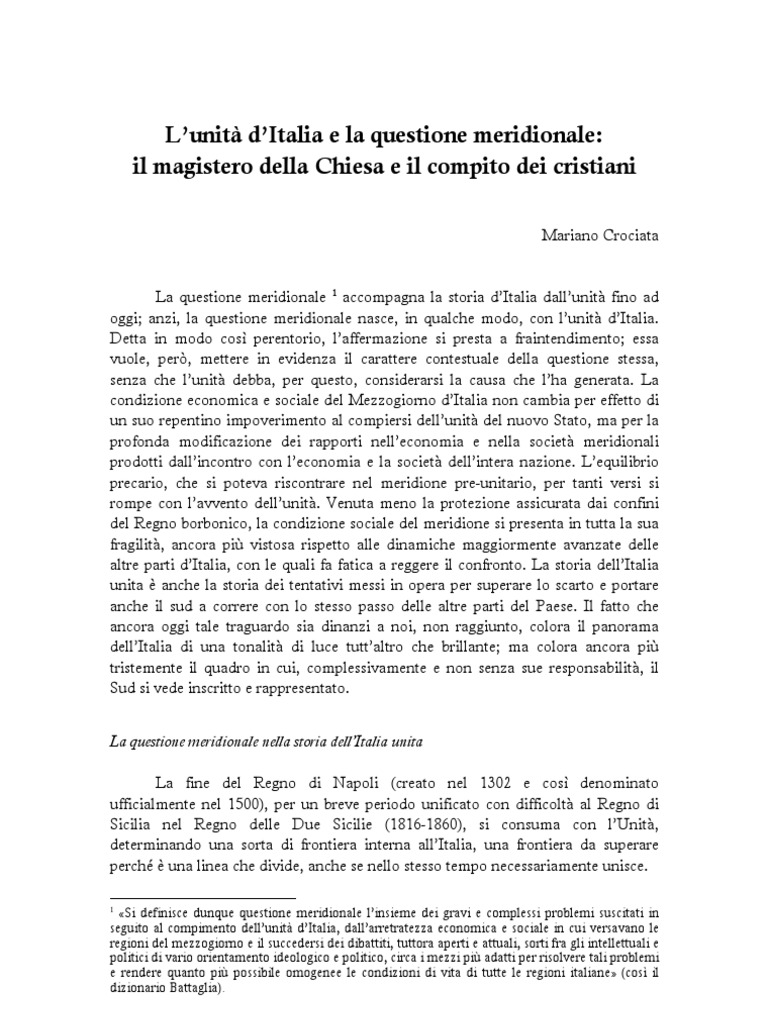 Crociata - Unità D'italia e Questione Meridionale | PDF