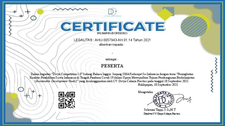 Sertifikat - Bahasa Inggris SMA | PDF