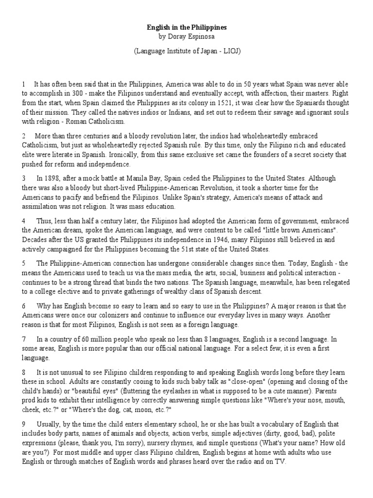 Status of English in the Philippines | PDF | Philippines | English Language