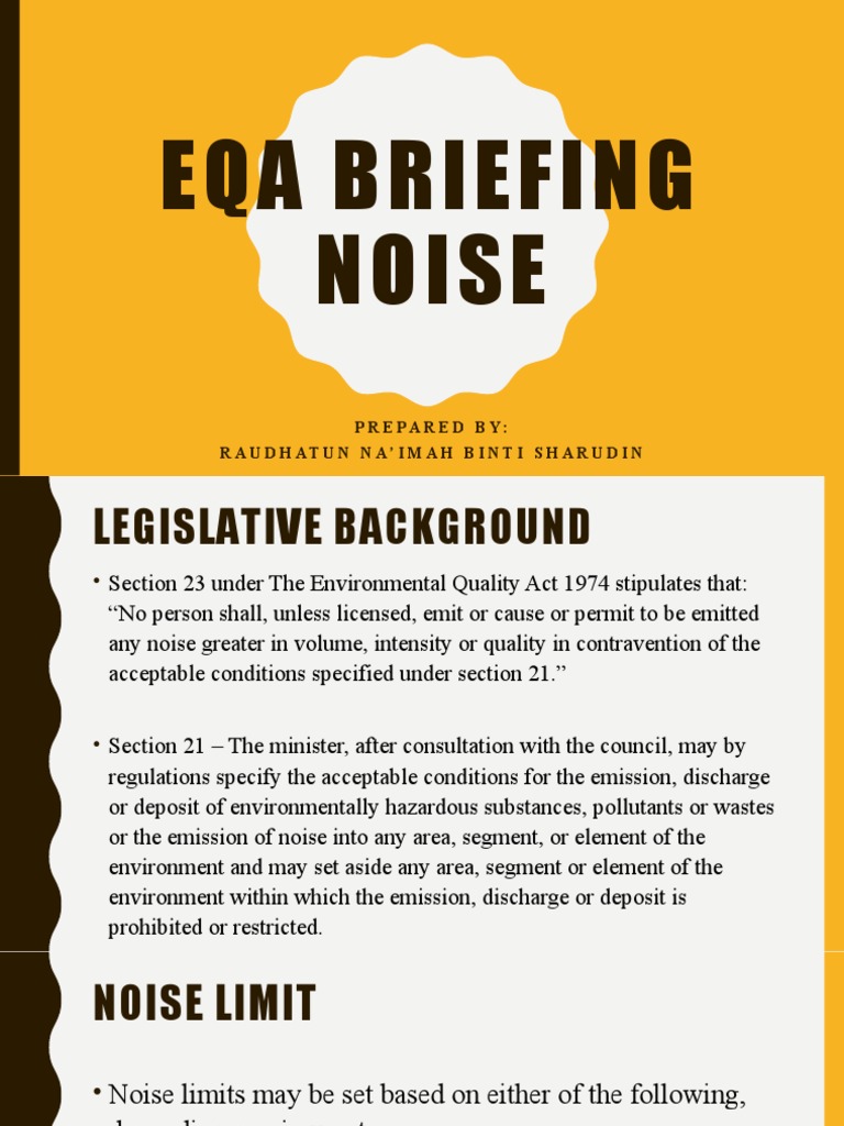 EQA Briefing (Noise) PDF Noise Air Pollution