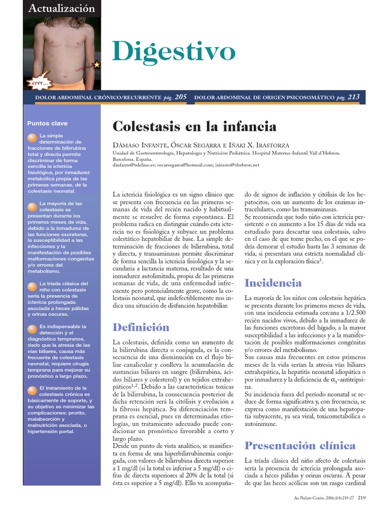 Colestasis en la infancia PDF Transaminasa Hepatitis