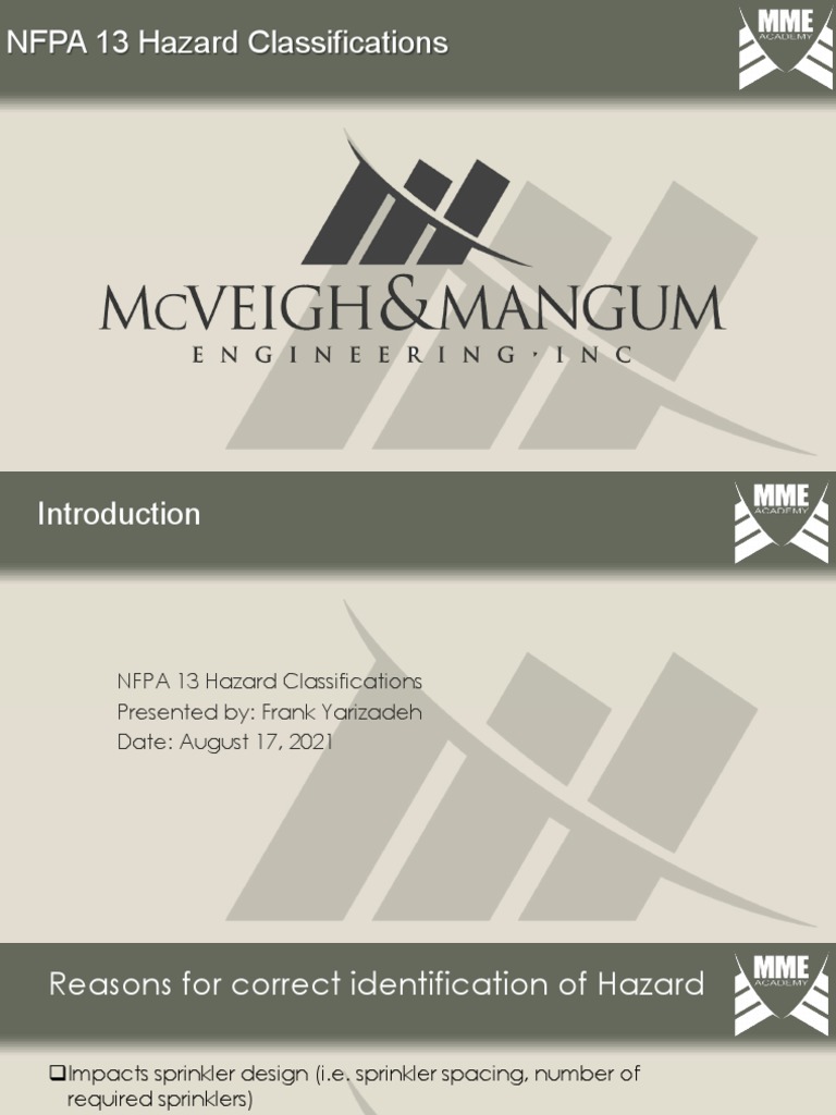 NFPA 13 Hazard Classifications PDF Fire Sprinkler System Materials