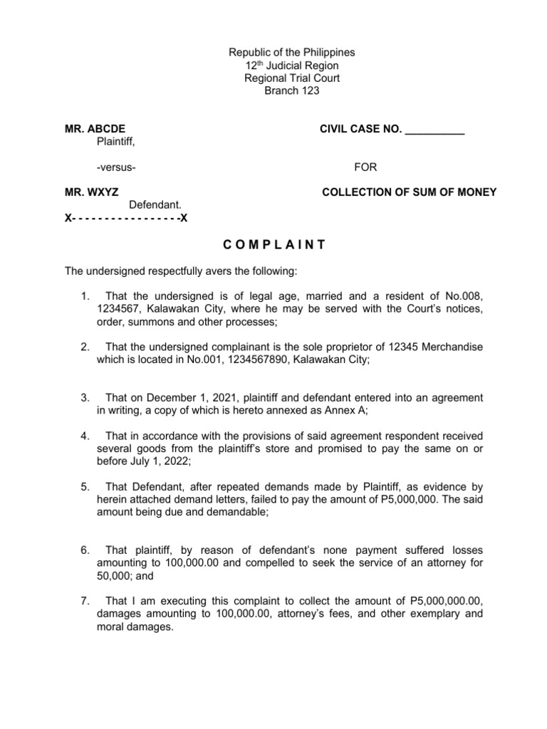 Sample Complaint 2 PDF Complaint Damages