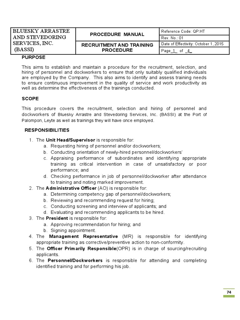 II (N) - PROCEDURAL MANUAL - HT Rev. 01 | PDF | Recruitment | Business