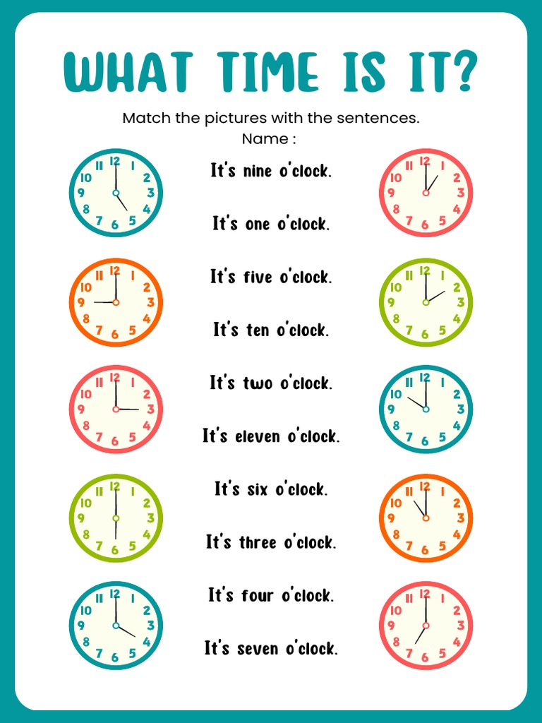 What Time Is It Turquoise White English Worksheet | PDF
