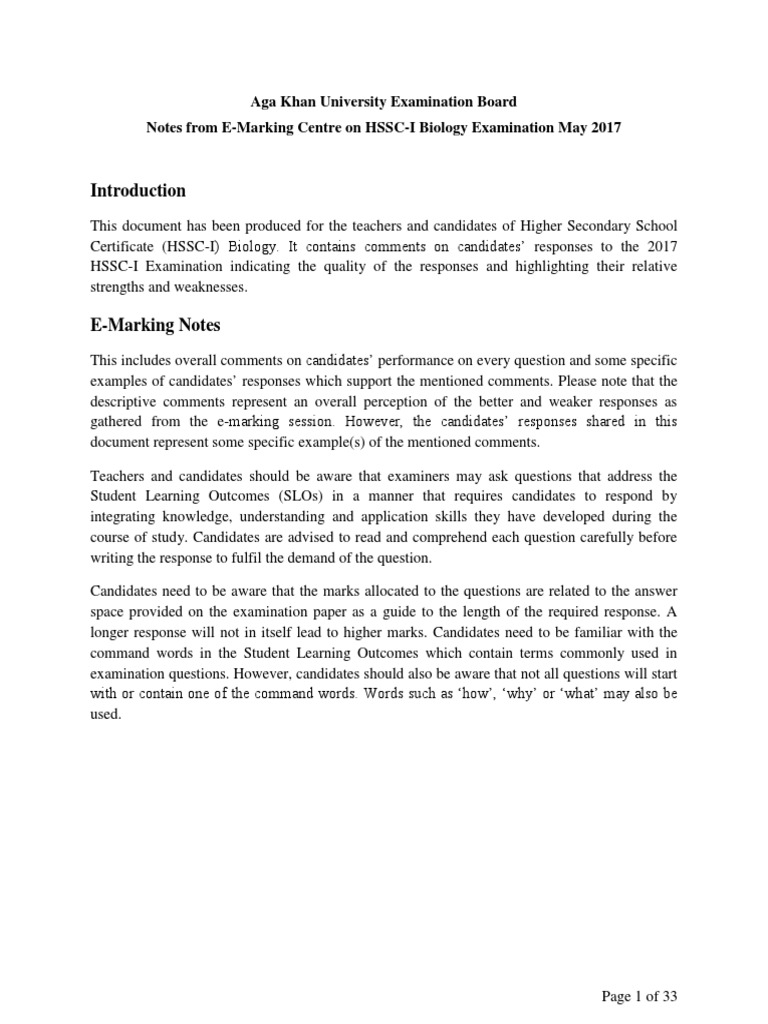 HSSC-I Biology E-Marking Notes 2017 | PDF | Endoplasmic Reticulum ...