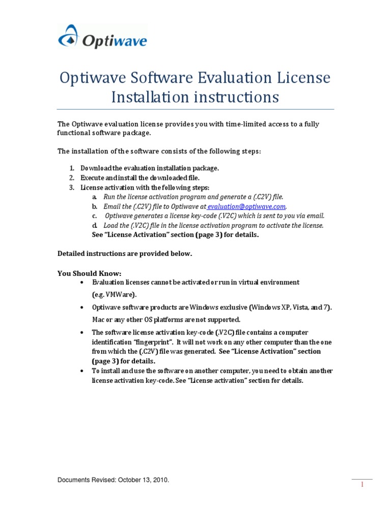 Optiwave License Activation Guide | PDF | Installation (Computer ...