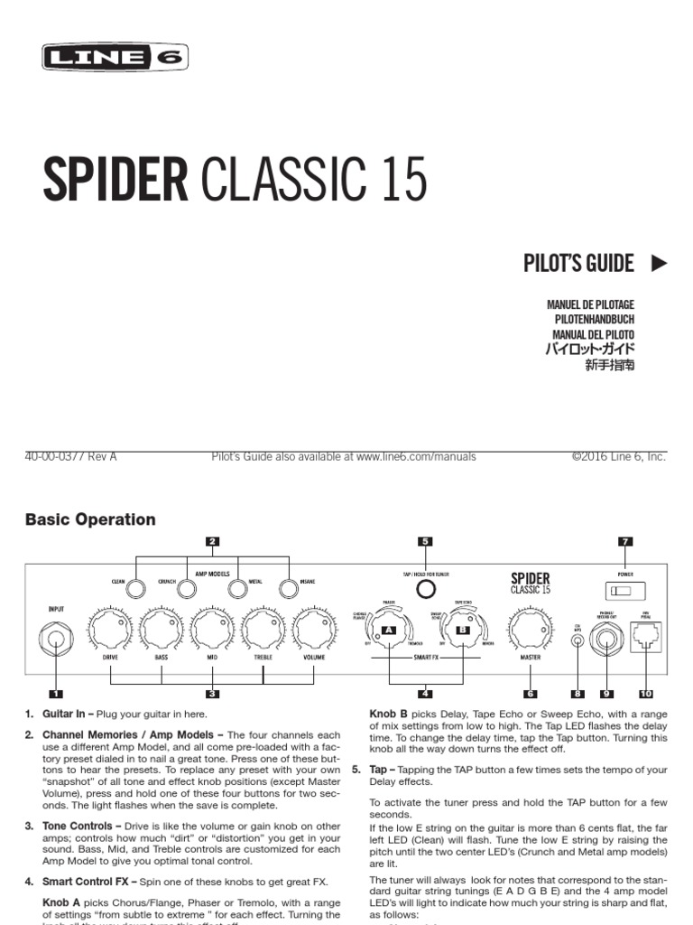 Spider Classic 15 Pilot's Guide - English | PDF | Guitars | String ...