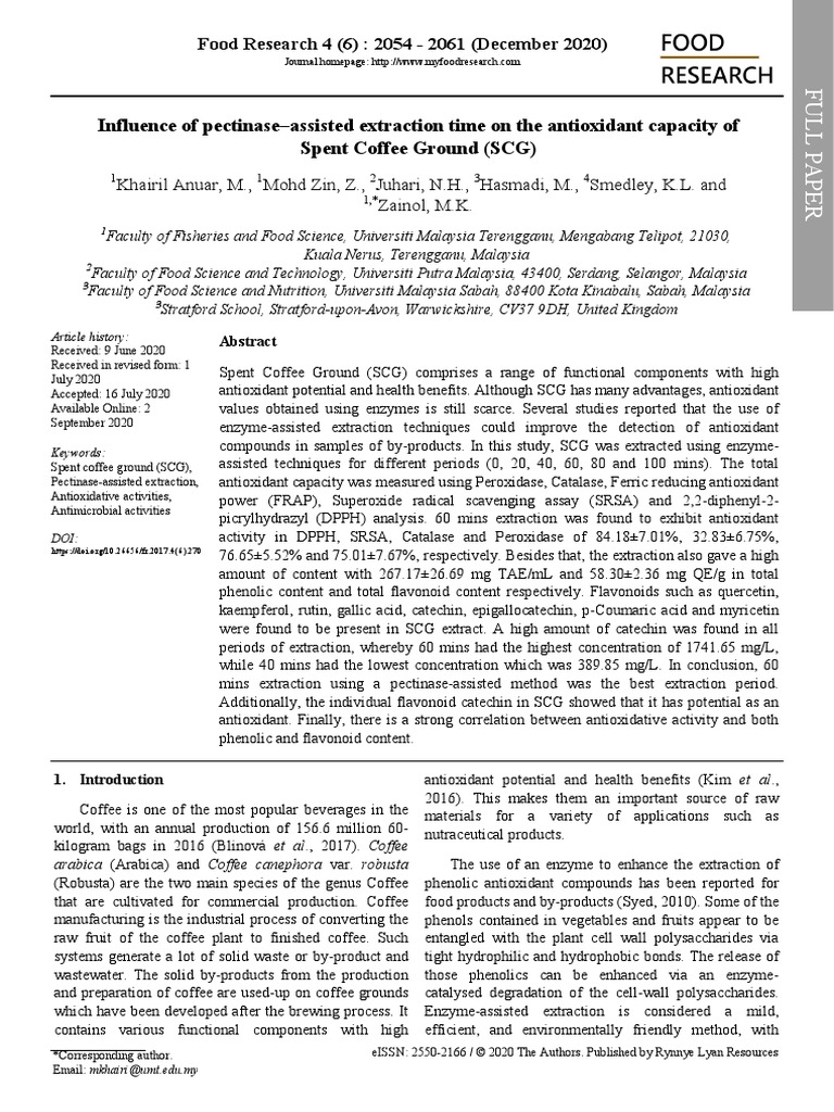 Nfluence of PectinaseAssisted Extraction Time On The Antioxidant
