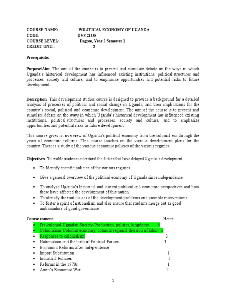 Exploring Uganda's Political Economy An Interdisciplinary Course on