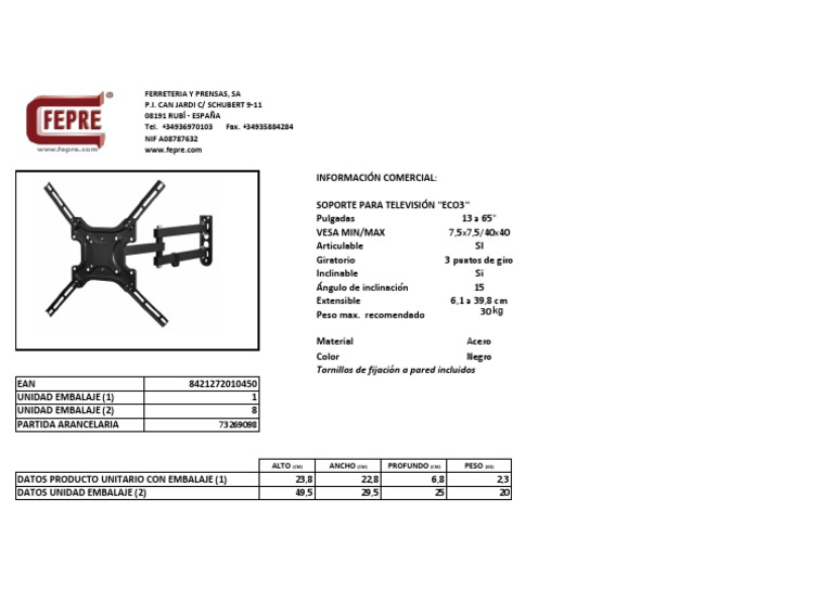 WT80TSLE-161 - Soporte PRO Giratorio, Inclinable Y Nivelable Para