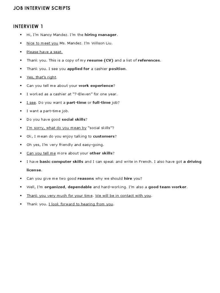 Job Interview Scripts | PDF