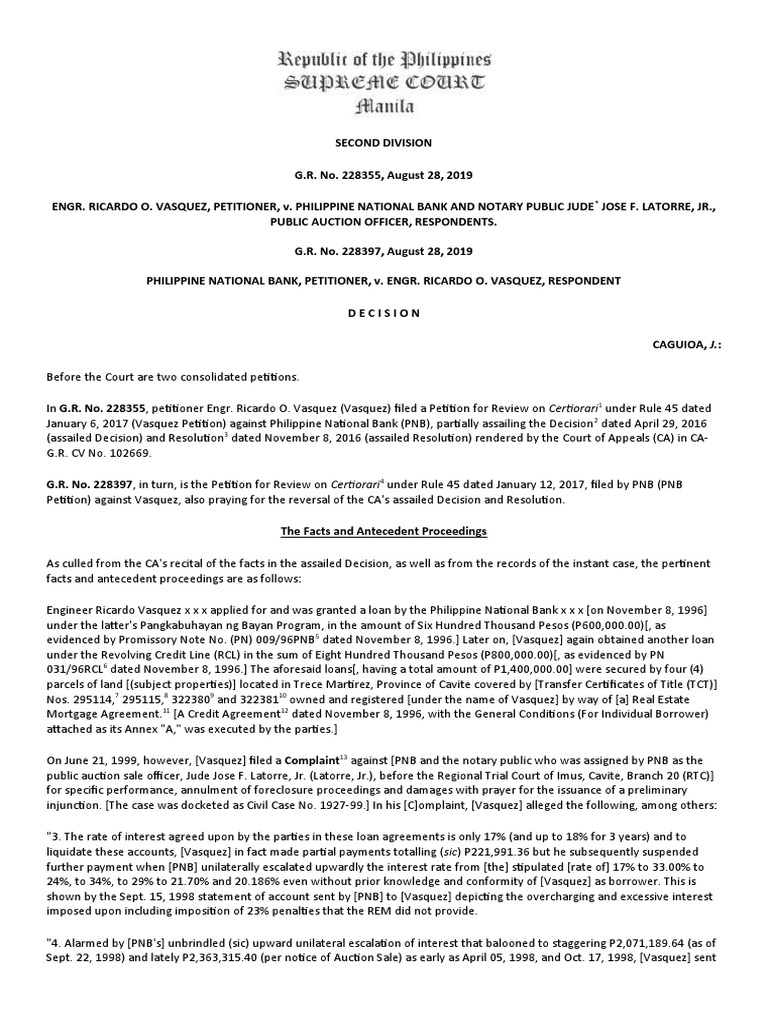 Vasquez v. Philippine National Bank | PDF | Foreclosure | Interest