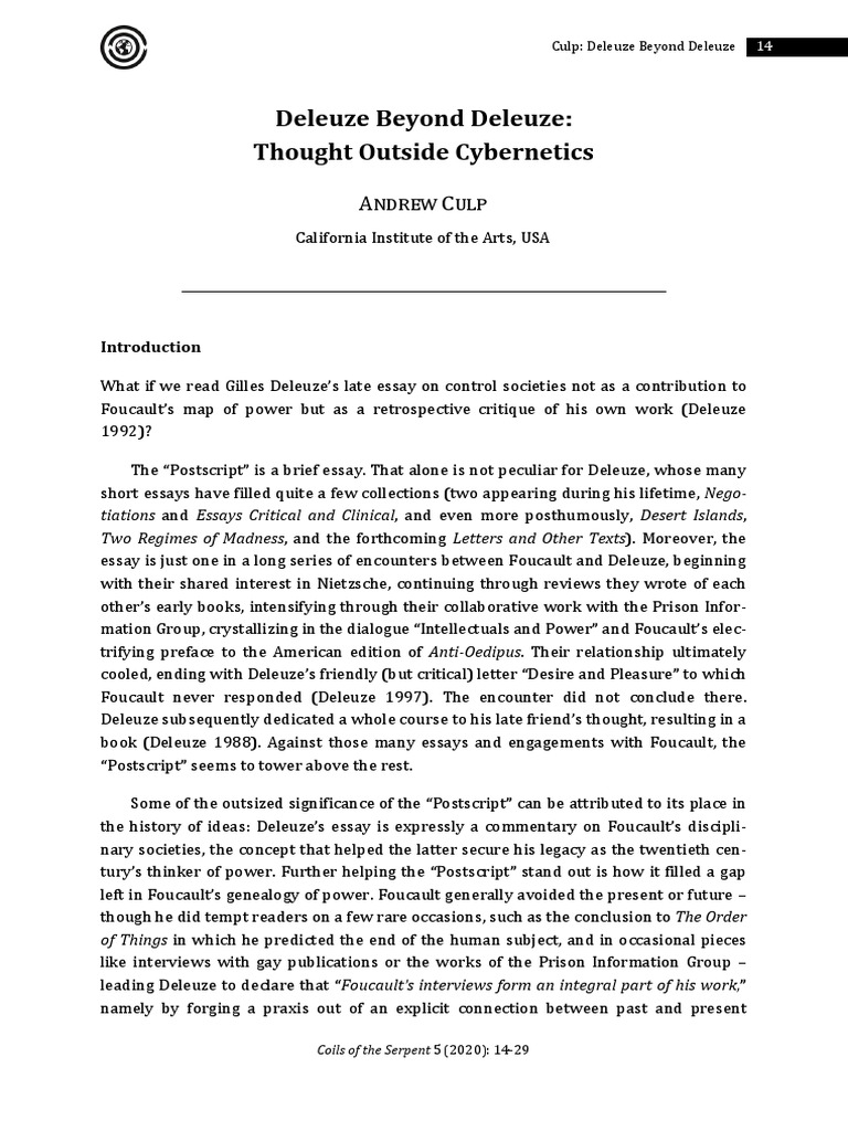 Thought Outside Cybernetics | PDF | Gilles Deleuze | Cybernetics