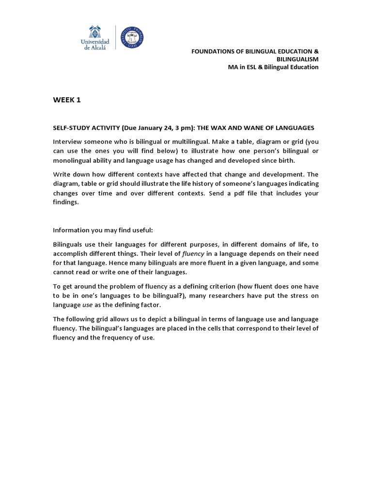 Self Study Activ Wax and Wane Lang Week1 PDF PDF Multilingualism