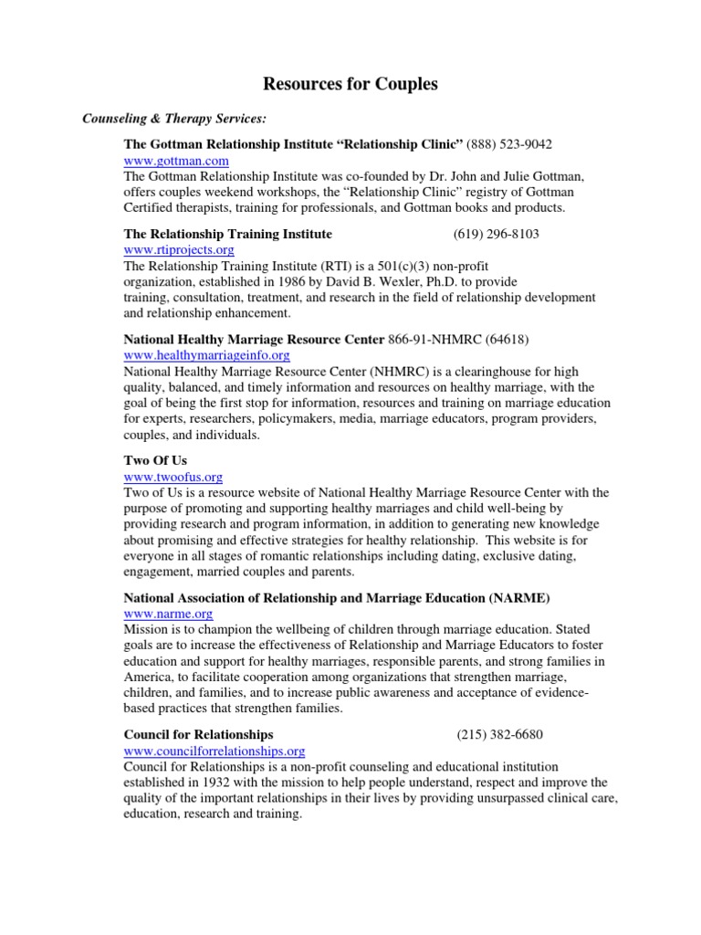 Couples Counseling Resources and Support | PDF | Domestic Violence ...