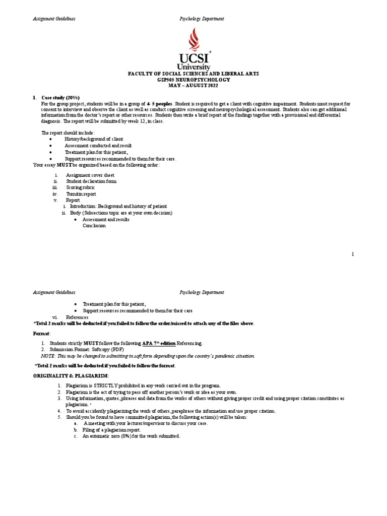 Gsp505 neuropsychology scoring rubrics may sep 2022 pdf turnitin