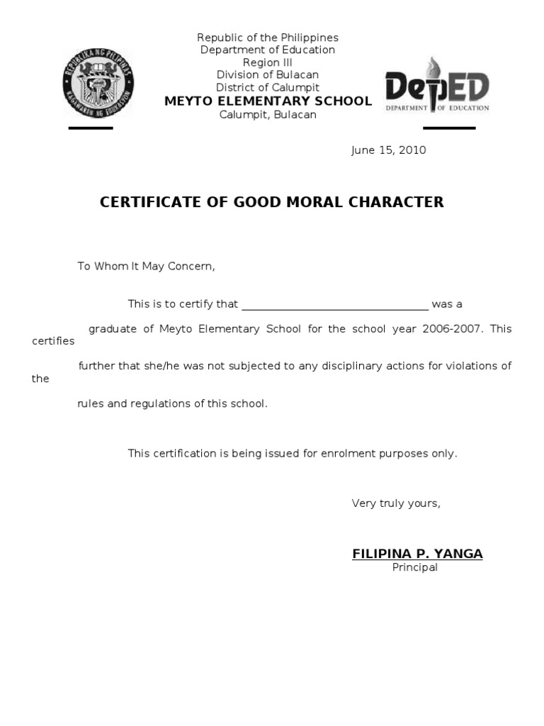 essay about good moral character