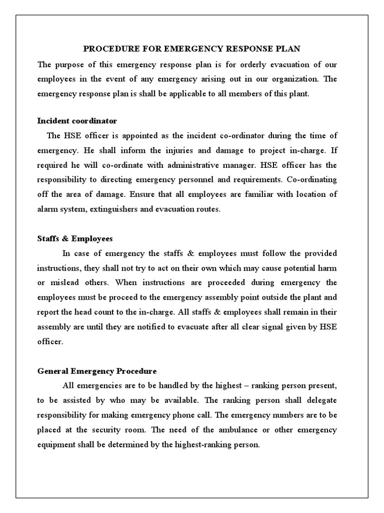 Emergency Response Plan Overview | PDF | Emergency | Ambulance