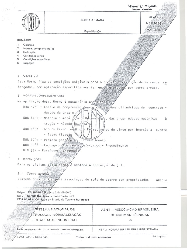 Normas para Terra Armada NBR 9286 | PDF | Solo