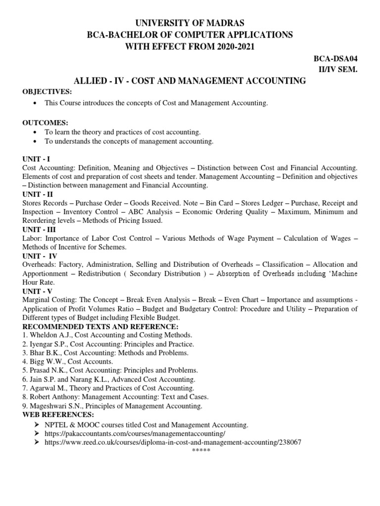 Bca Dsa04 | PDF | Cost Accounting | Management Accounting