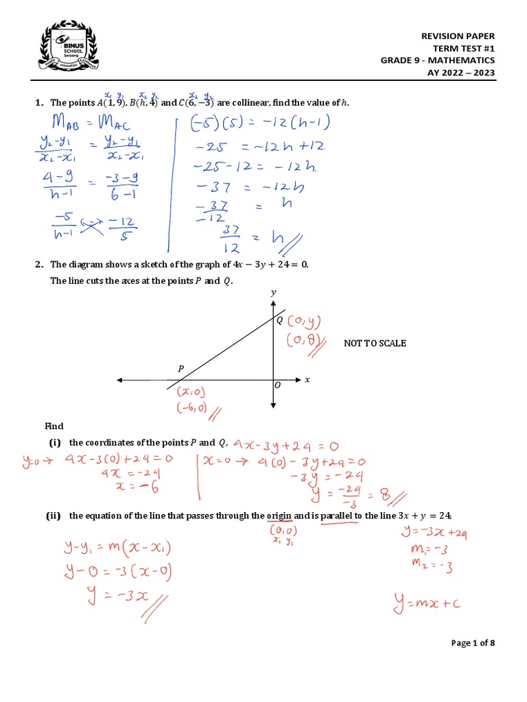 9B Grade 9 Mathematics - Revision Paper - Term Test 1 - Semester 1 ...