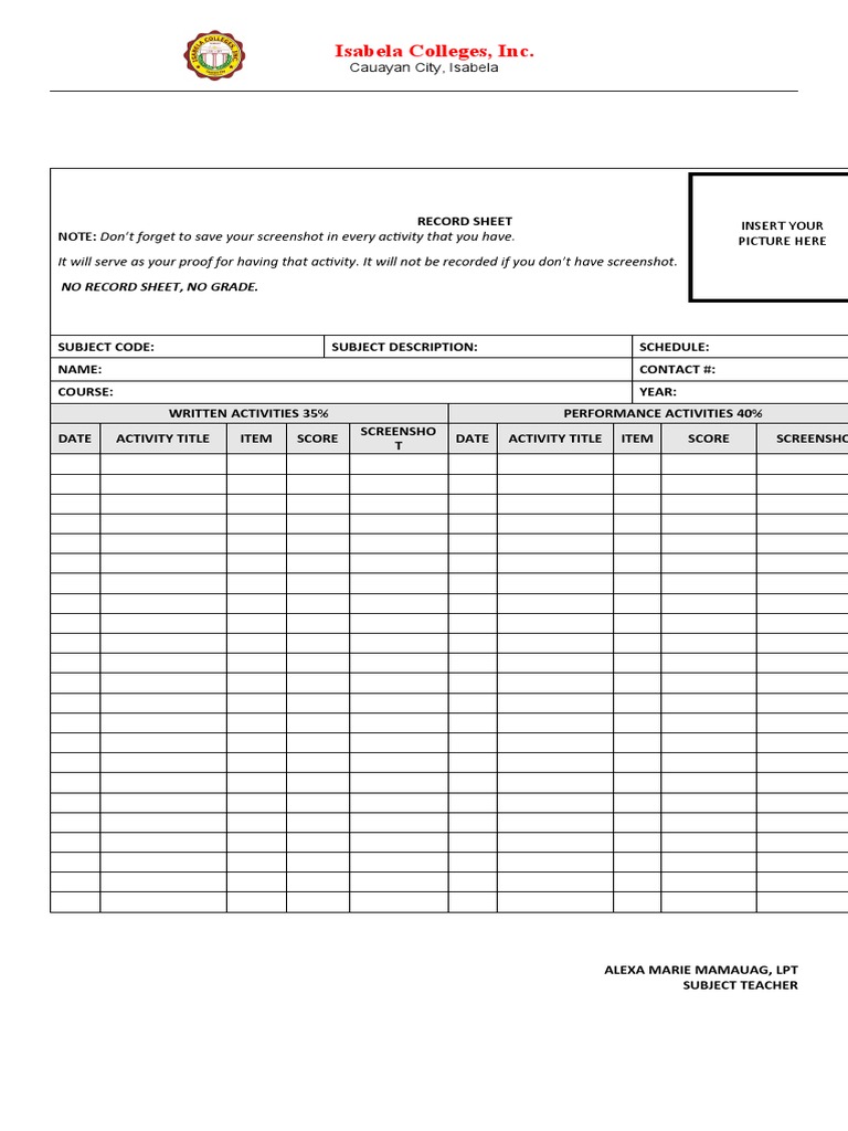 Record Sheet | PDF