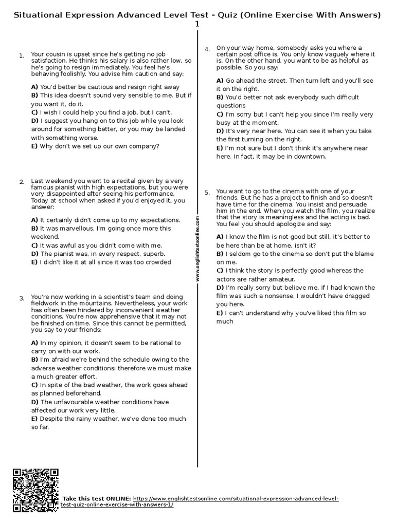 377 situational expression advanced level test quiz online exercise
