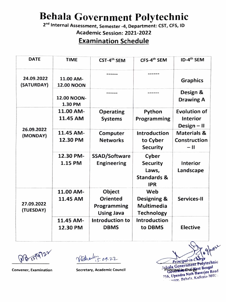 4th Sem 2nd Internal Exam Routine | PDF | Computer Science ...