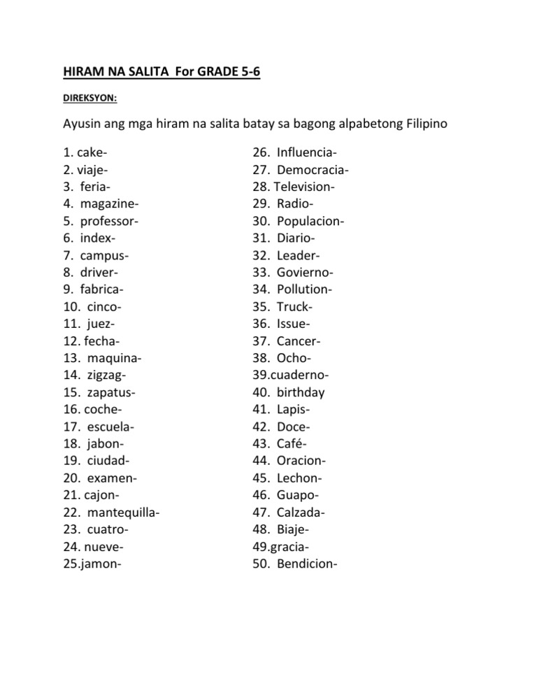 Hiram Na Salita For Grade 5 And Grade 6 Pdf