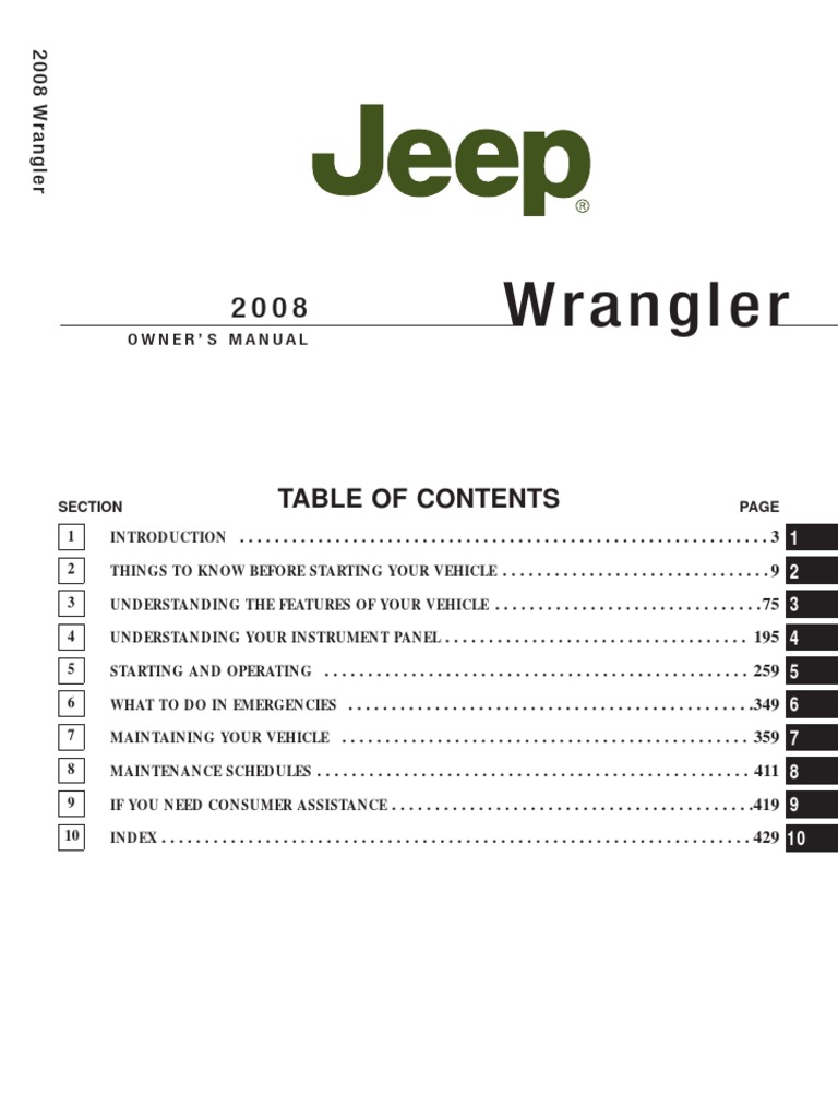Jeep JK 2008 Wrangler Owners Manual | PDF | Seat Belt | Airbag
