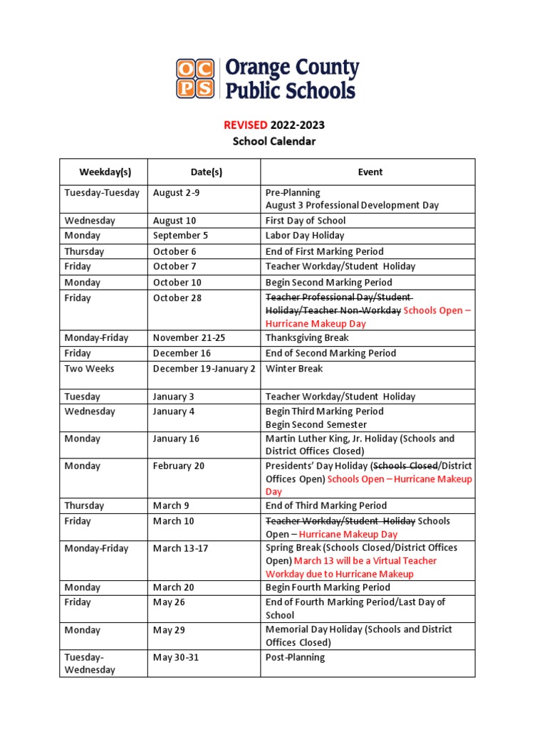 2022-23 ocps district calendar | pdf | public holiday | observances