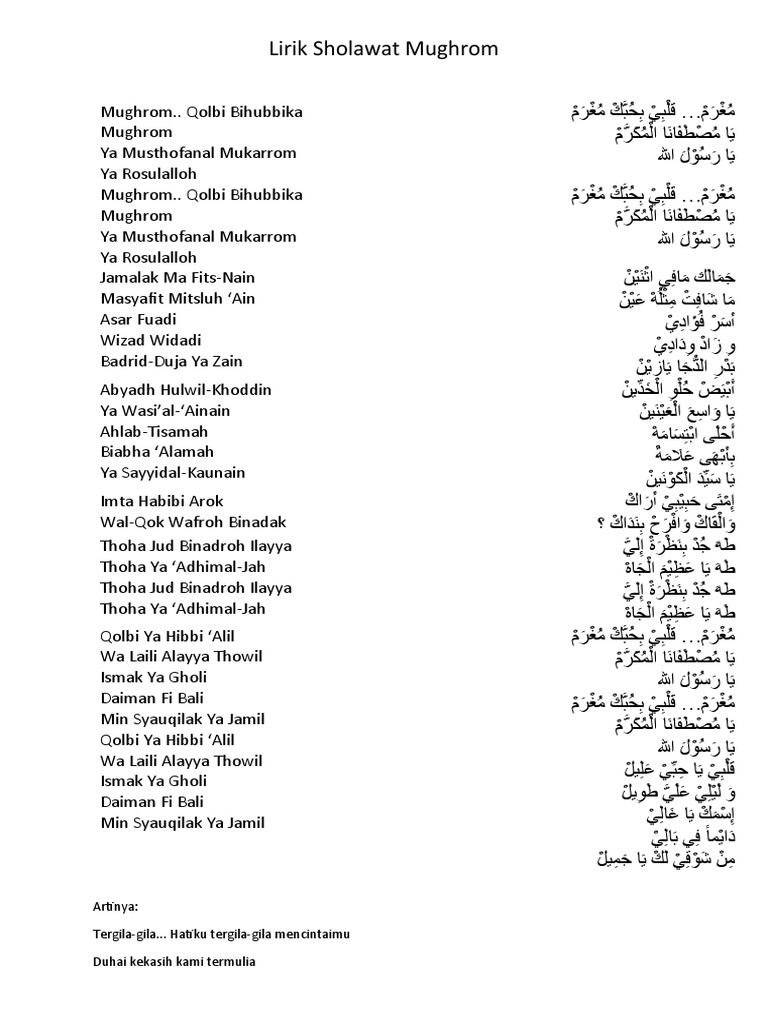 Lirik Sholawat Mughrom | PDF