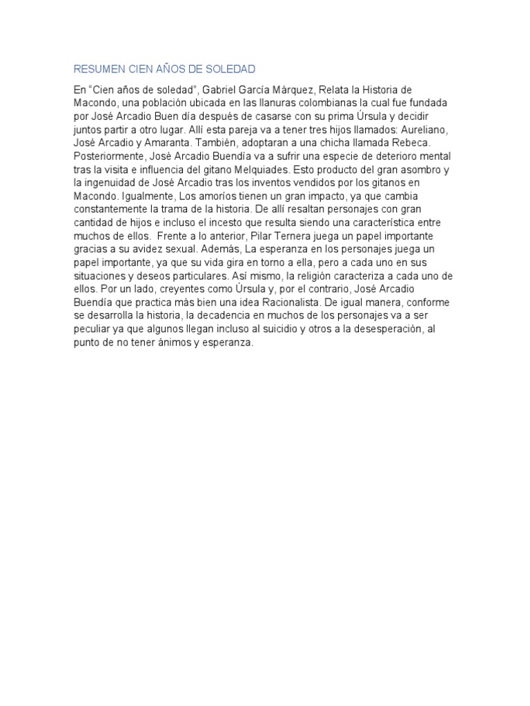 Resumen Cien A os de Soledad - 1717345339