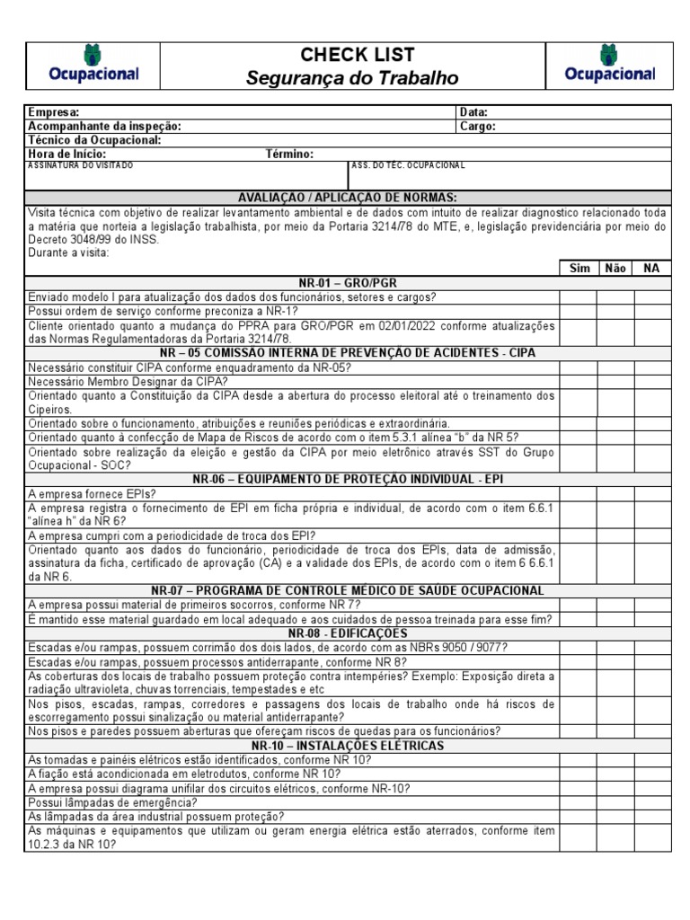 Check List de Segurança na Construção Civil | PDF | Fatores humanos e ...