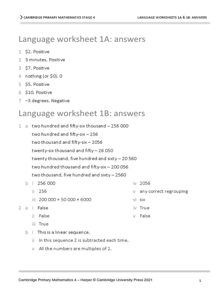 Prim Maths 4 2ed TR Lang Ws Answers | PDF | Division (Mathematics ...