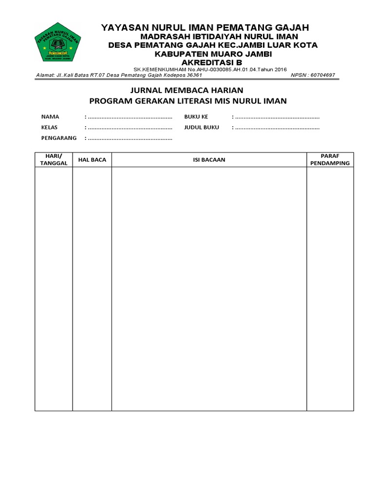 Contoh Jurnal Membaca SD Kelas 6 yang Menarik dan Mudah Dipahami