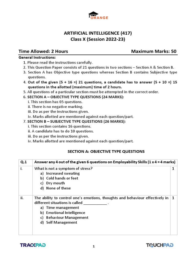 Artificial Intelligence (417) Class 10 | PDF | Artificial Intelligence ...