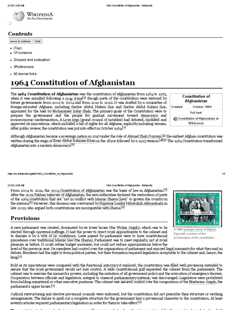1964 Constitution of Afghanistan PDF Legal Documents Afghanistan