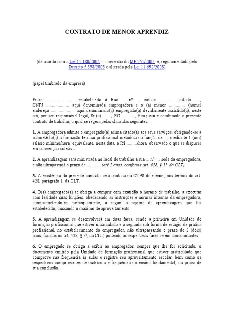 Contrato de Aprendizagem | PDF