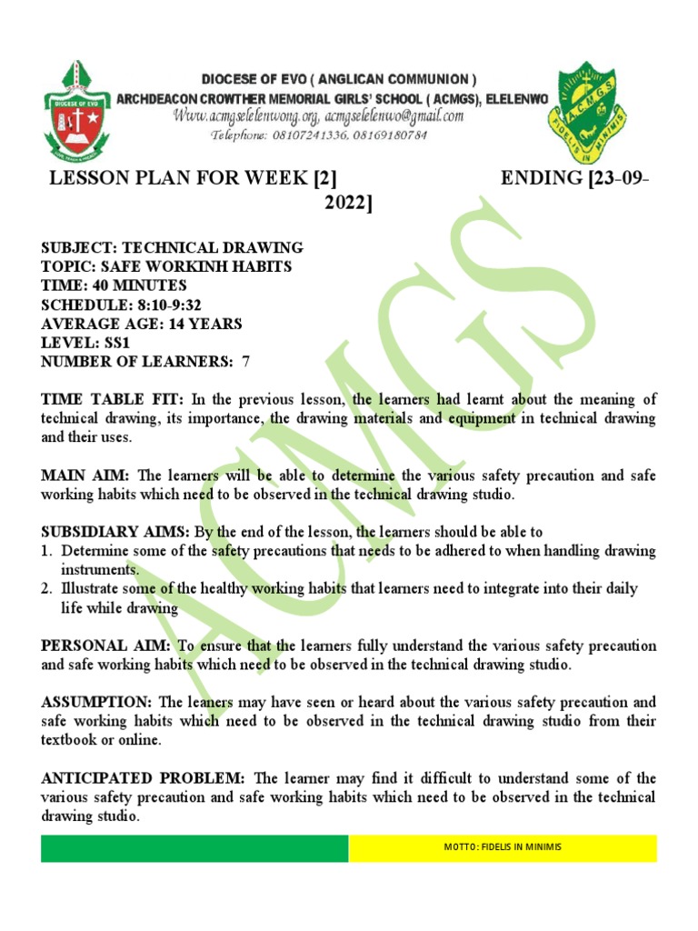 Ss1 Technical Drawing Lesson Plan Week 2 PDF Drawing Pencil