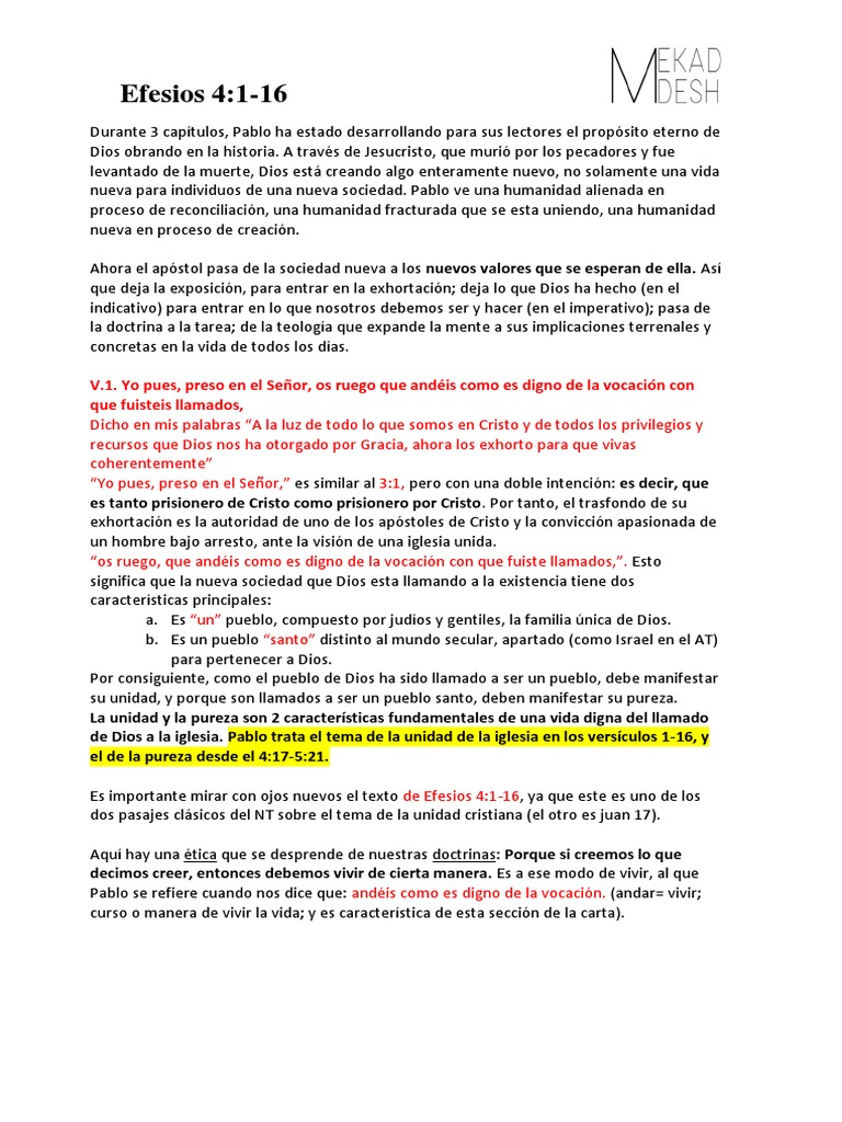Efesios 4 1 Al 16 | PDF | Cristo (título) | Pablo el apóstol