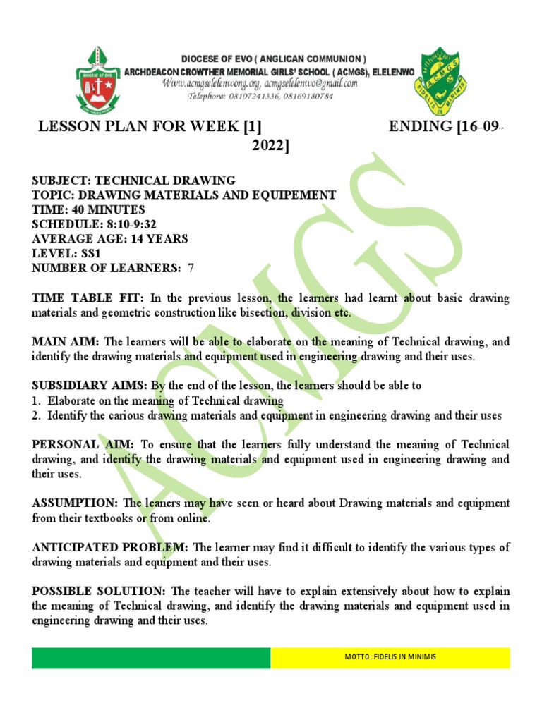 Ss1 Technical Drawing Lesson Plan Week 1 PDF