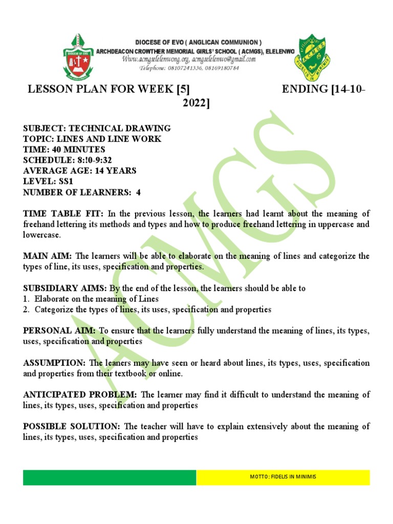 Ss1 Technical Drawing Lesson Plan Week 5 PDF Technical Drawing