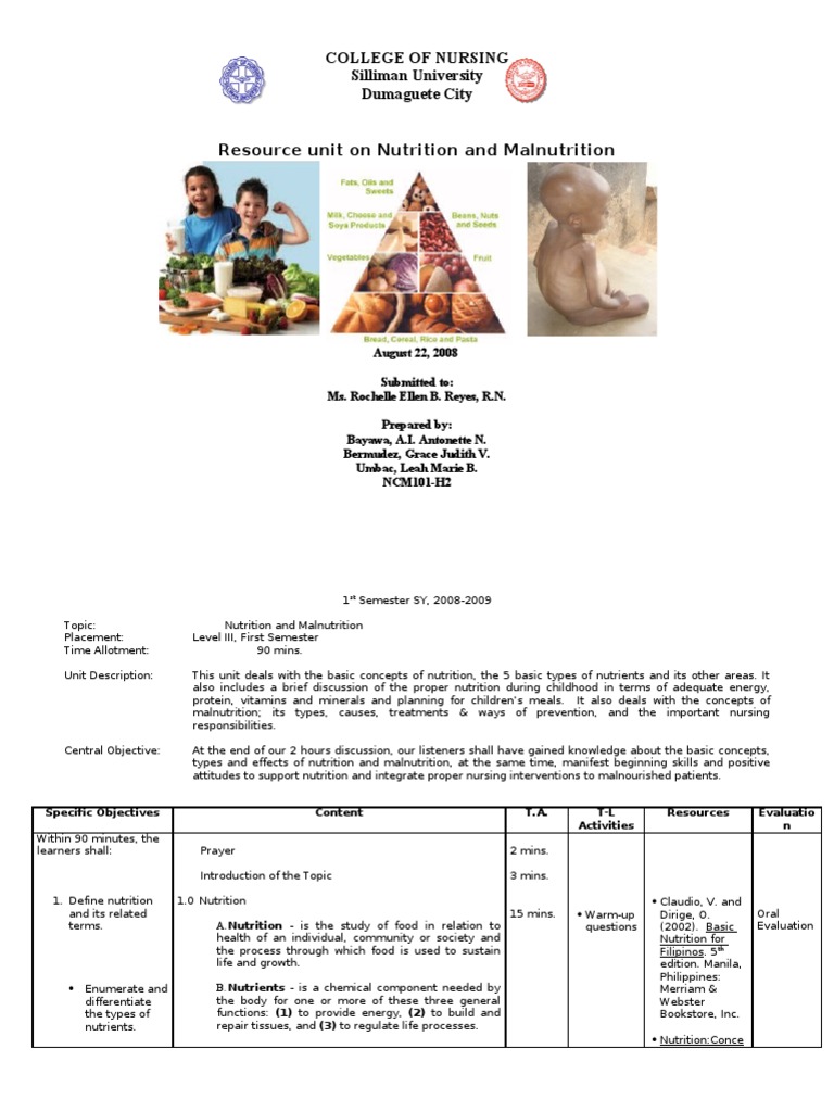Nutrition And Malnutrition Resource Unit Pdf Malnutrition